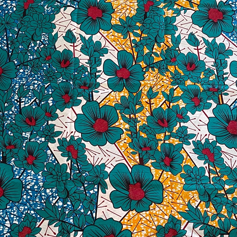 Floral Patterned Fabric in Teal and Yellow